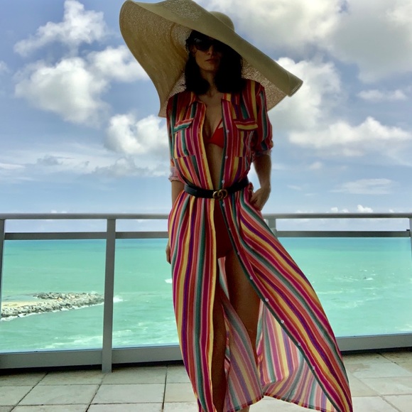 Anthropologie Dresses & Skirts - Shirt rainbow maxi dress coverup